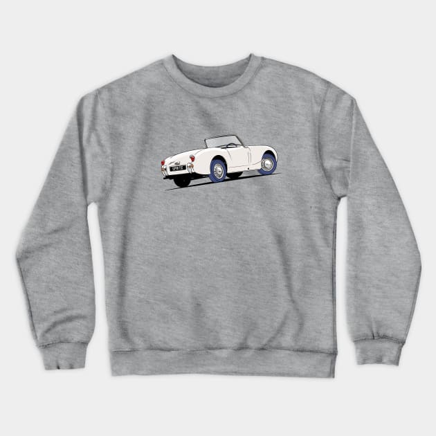 Austin Healey 'Frog Eye' Sprite in White Crewneck Sweatshirt by Webazoot